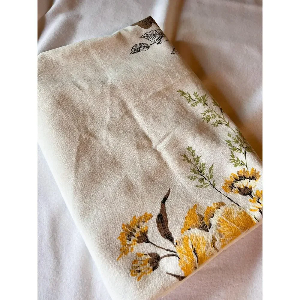 Vintage Tablecloth with Gold and Brown Floral Pattern